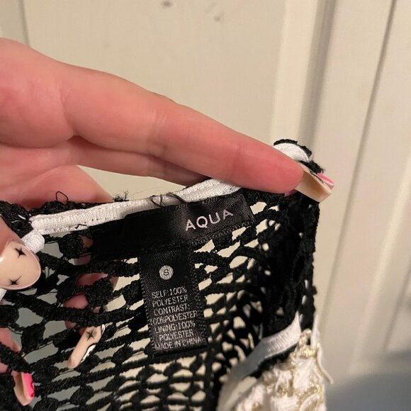 Aqua Womens White Black Gold Crochet Lace Cutout Sleeveless Cocktail Dress Small - Picture 2 of 9